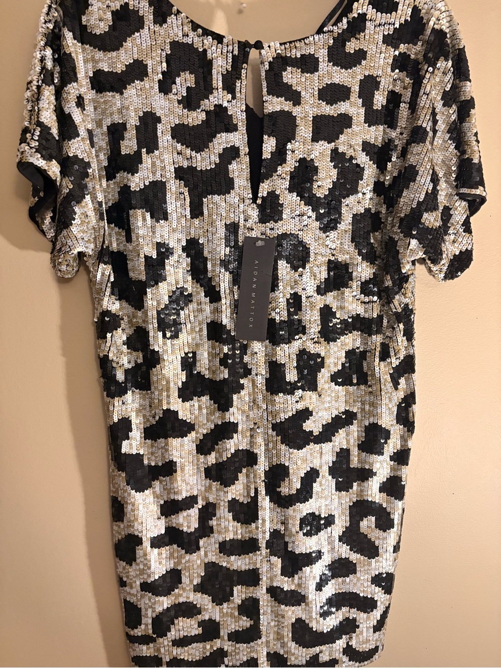 Aidan Mattox Black & Silver Sequin Leopard Shift Dress new with tags - Picture 5 of 7
